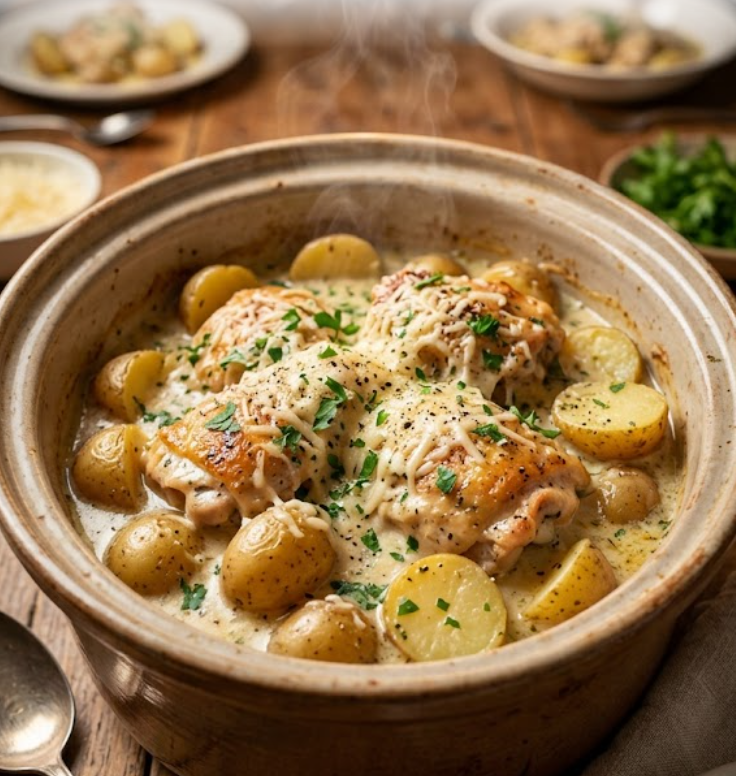 Crockpot Garlic Parmesan Chicken and Potatoes: Easy, Creamy, and Comforting Slow Cooker Dinner