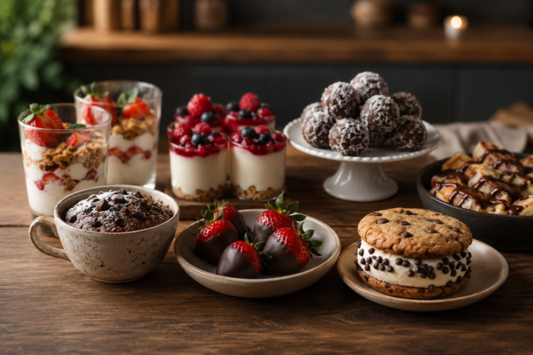 Quick Desserts Ready in 20 Minutes served on a dessert table